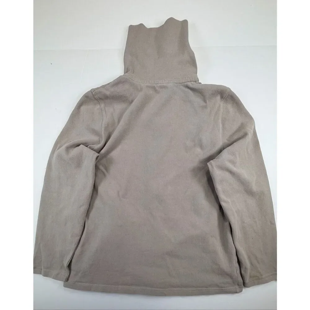 Eileen Fisher Organic Cotton Zip Jacket Funnel Neck Minimalist Beige Women L